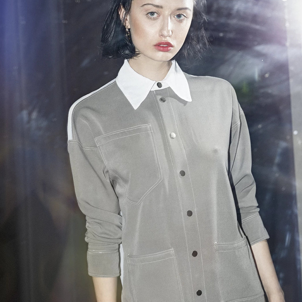 OVERSIZED GABARDINE TULLE SHIRT
